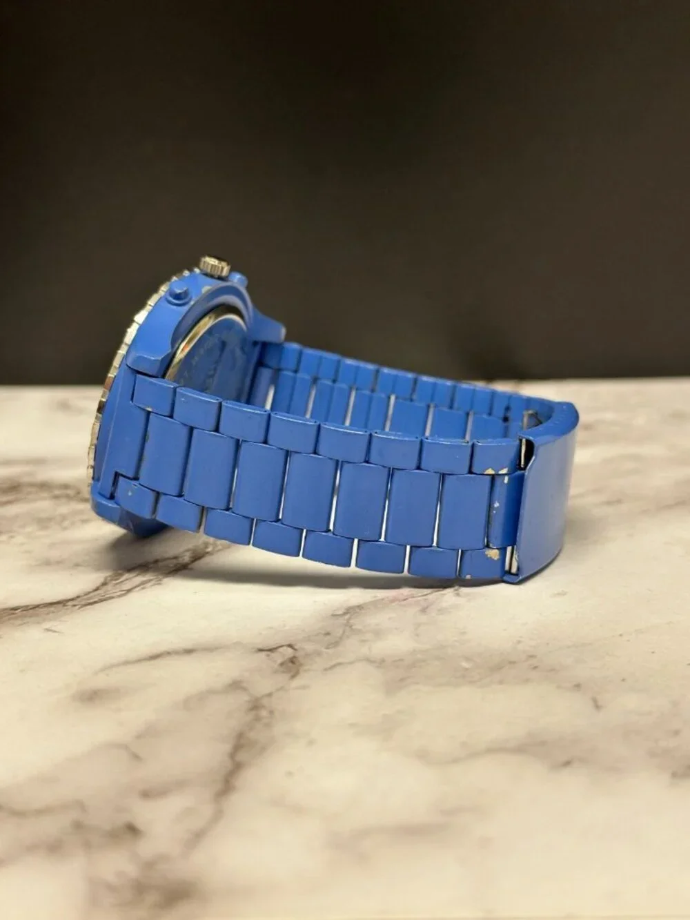 3/$30 Chereskin Watch Men Silver Tone Blue Faux Chrono Dial New Battery 8.75